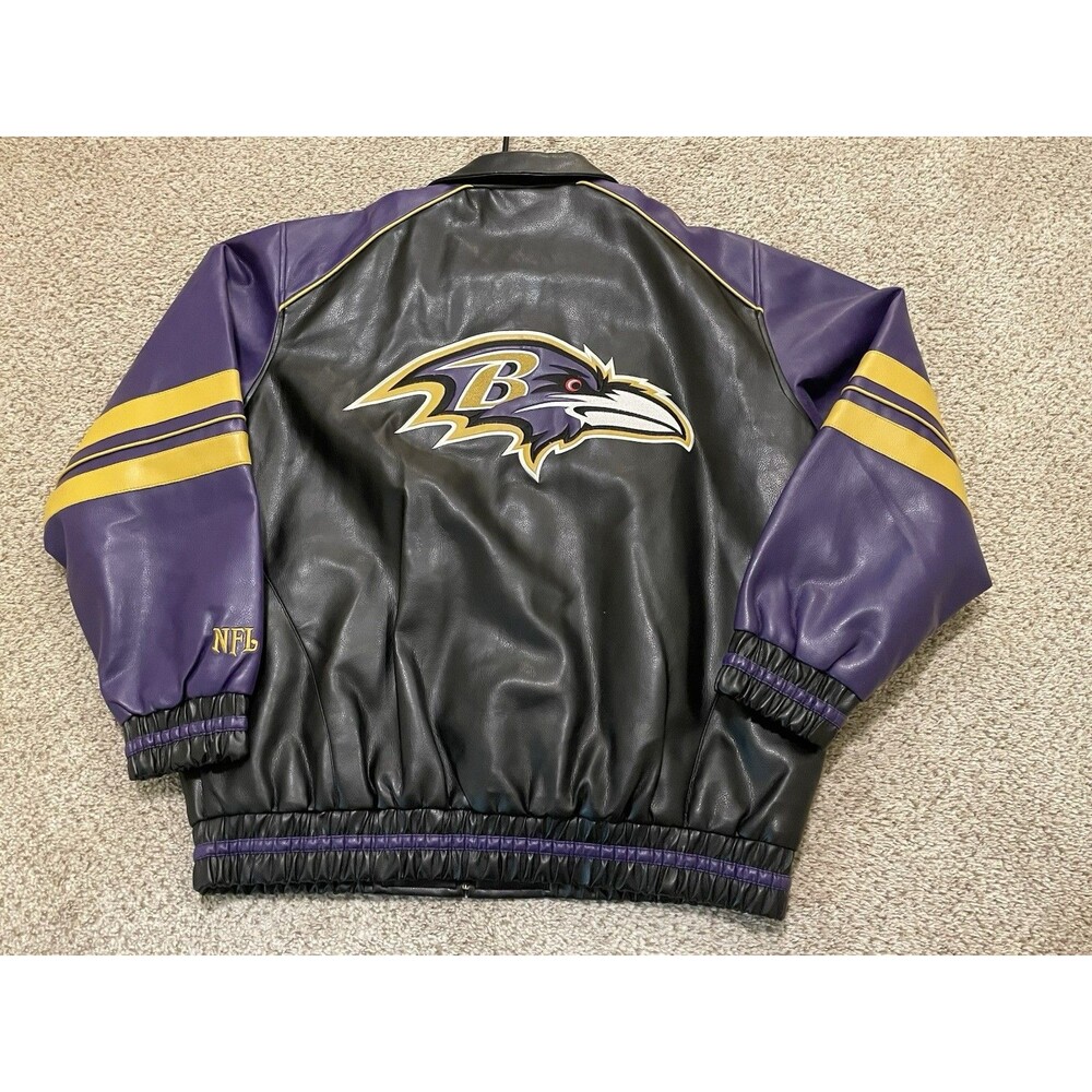 G-III Apparel NFL Baltimore Ravens PVC Faux Leather Bomber Jacket - Size Men's L - Picture 2 of 8